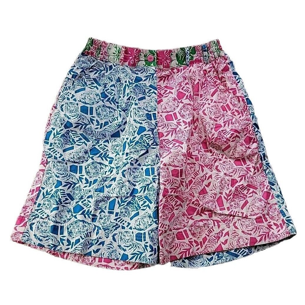 Vintage Lilly Pulitzer Patchwork Tiger Print Pleated Shorts Women's 10 Golf 6"